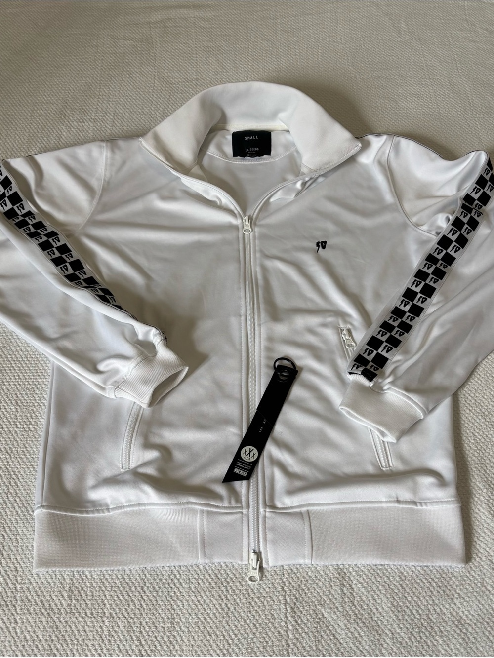 10 Deep White Track Jacket with Black Logo Tape - Small